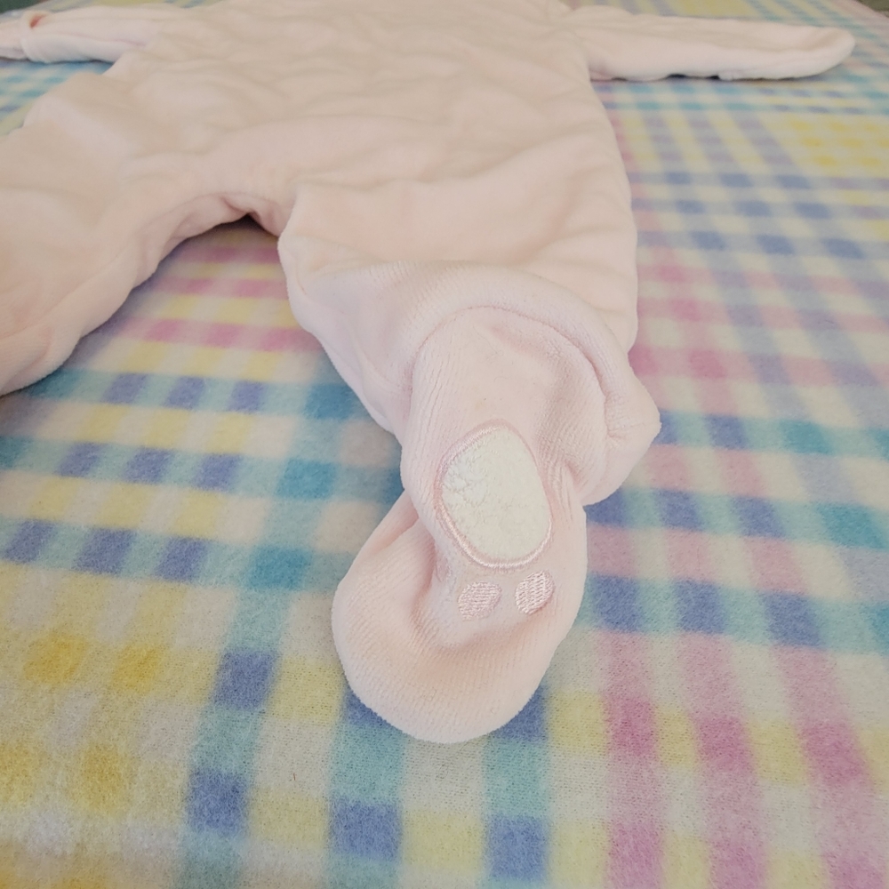 MINIBASIX ♡ Sweet Vintage Pink 'n White Baby Girl Velvet Teddy Bear Bunting 0-3M - Picture 16 of 17